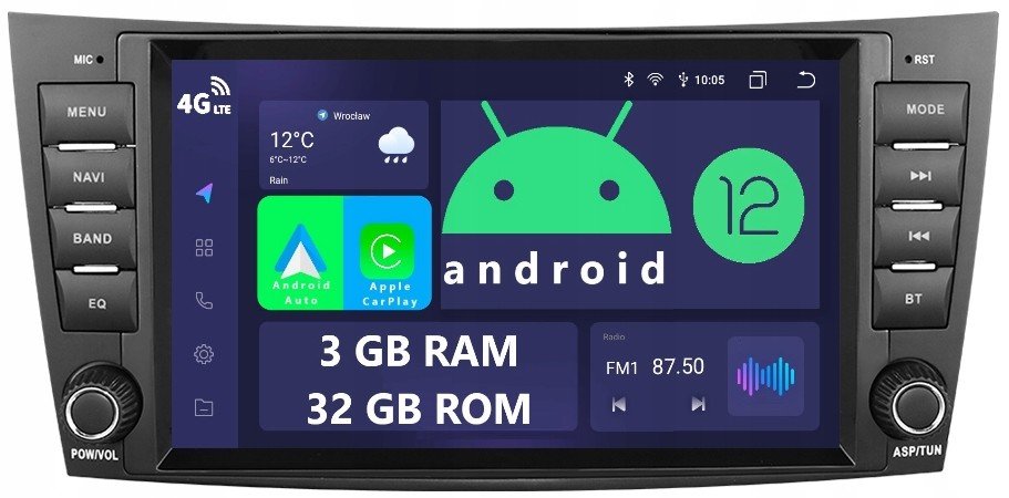 Rádio Android 2DIN 3/32GB 8