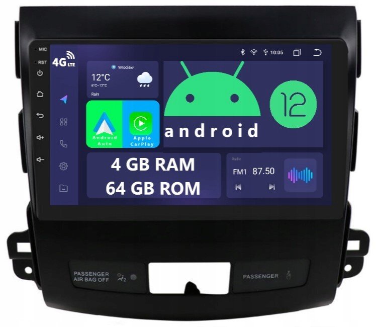 Rádio 2DIN Android Mitsubishi Outlander 2 II 4/64 Gb Dsp Carplay Lte