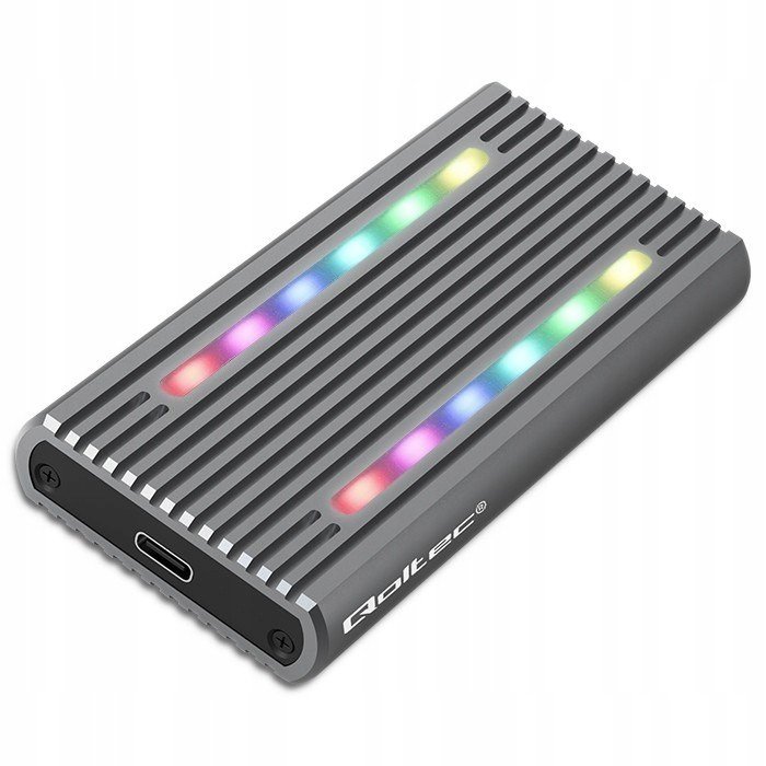 Qoltec Pouzdro kapsa na M.2 Ssd Sata NVMe Rgb Led Usb-c