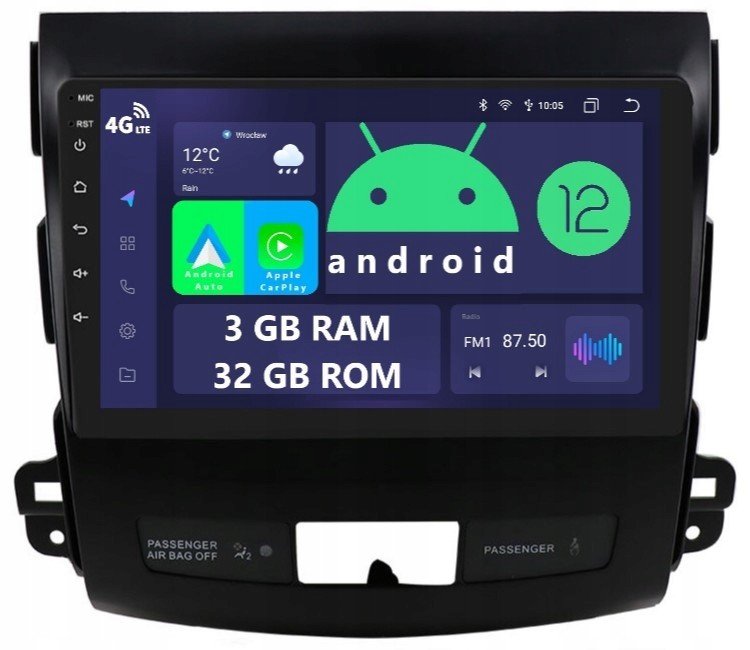 Rádio 2DIN Android Mitsubishi Outlander 2 II 3/32 Gb Dsp Carplay Lte