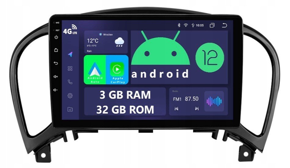 Rádio 2DIN Navigace Android Nissan Juke 1 A 3/32 Gb Dsp Carplay Lte