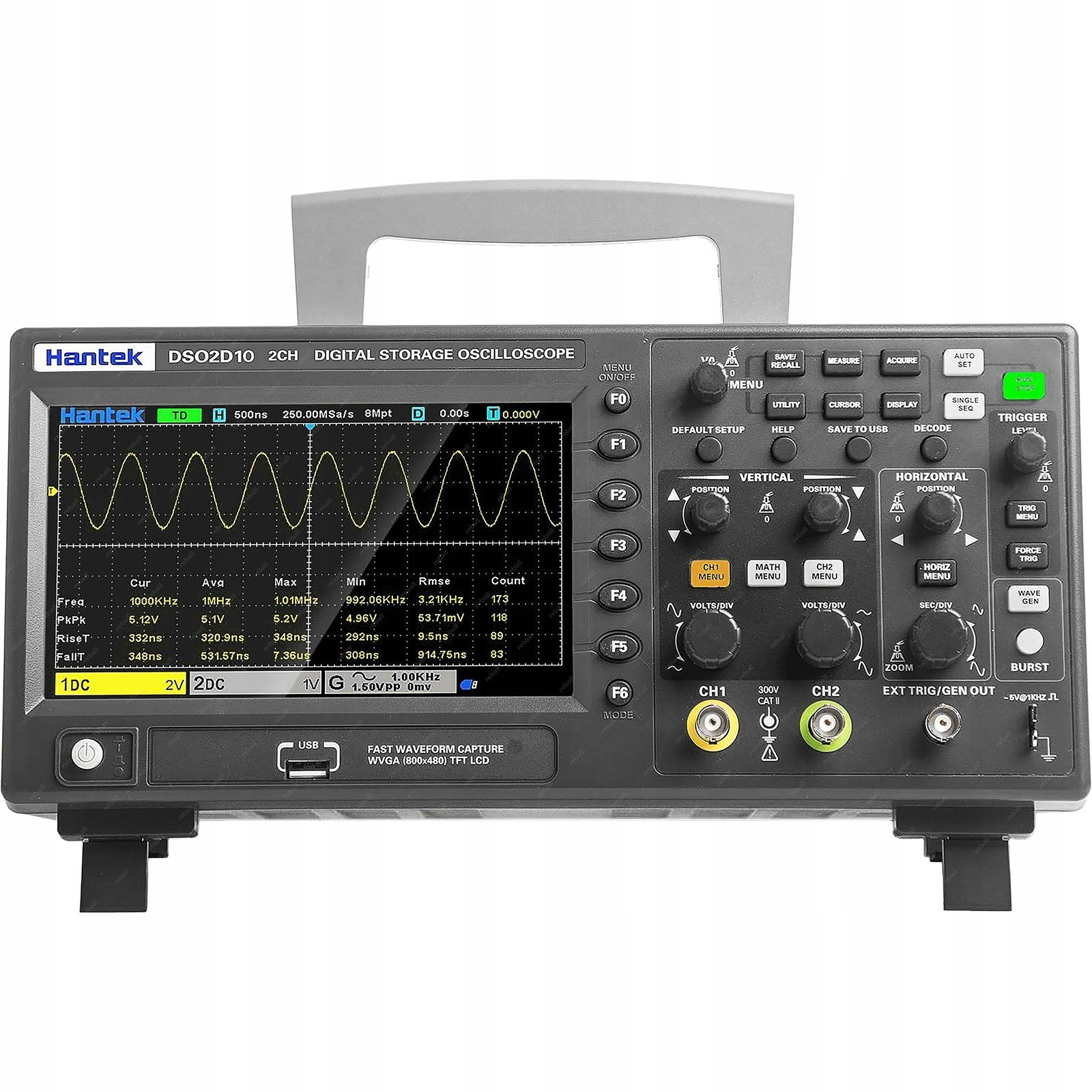 Osciloskop Digitální Dvoukanálový Hantek DSO2D10 2w1 2x100MHz +generator 25MHz