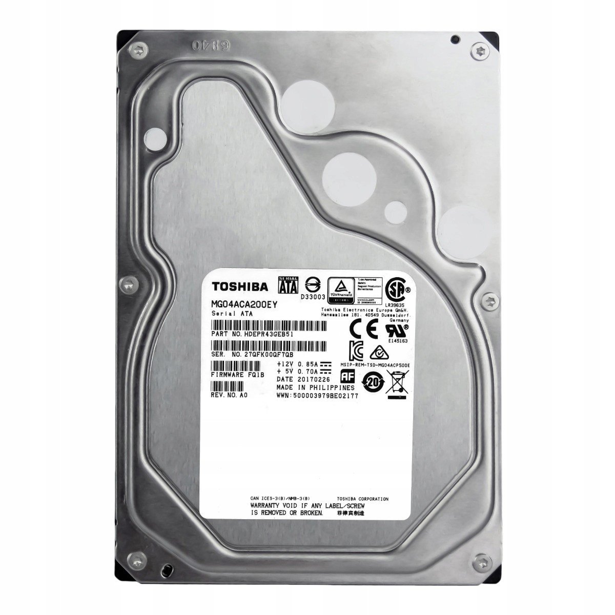 Toshiba 2TB 7.2K 128MB Sata III 3.5'' MG04ACA200EY