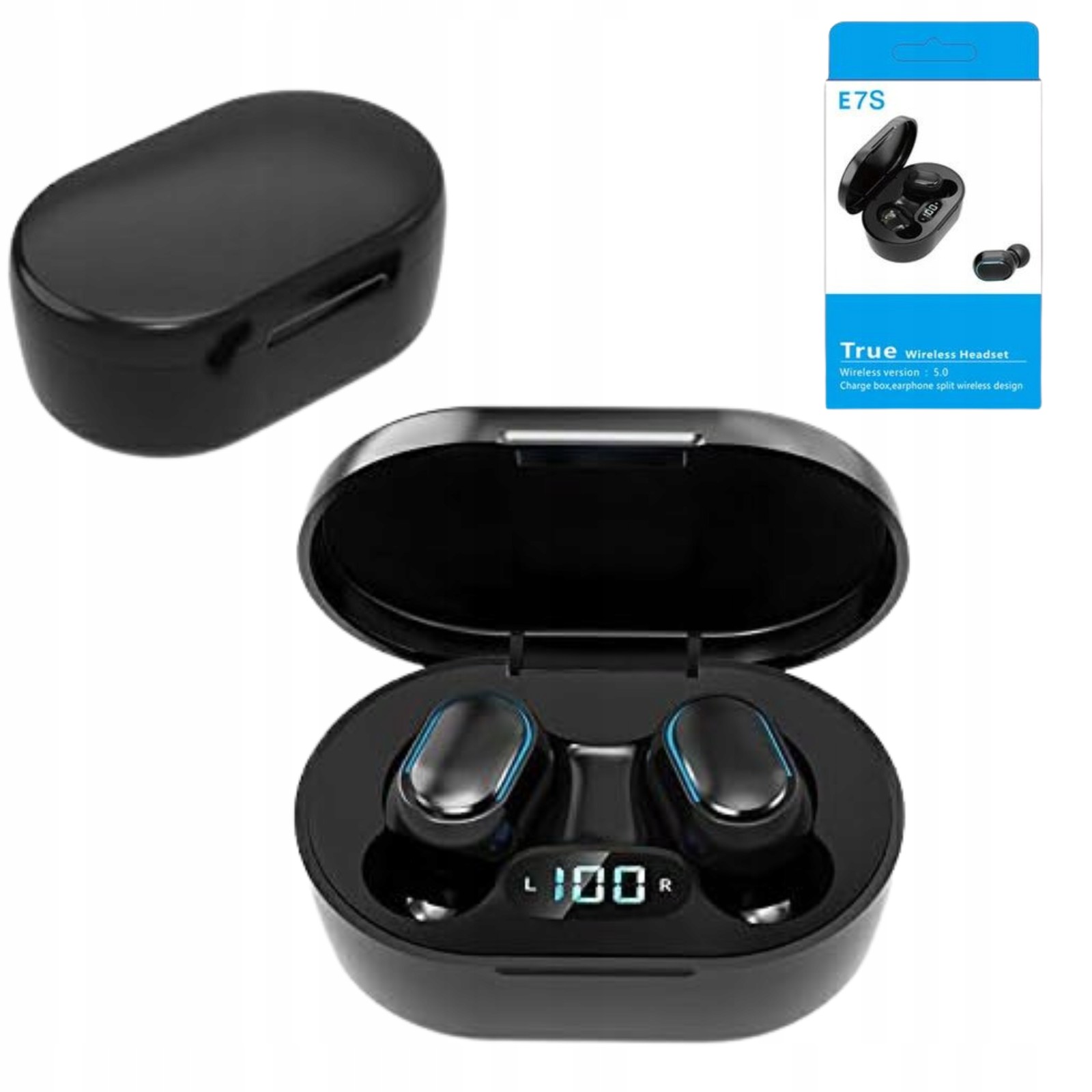 Bezdrátová sluchátka Bluetooth Mikrofon Powerbank E7S Led Černá