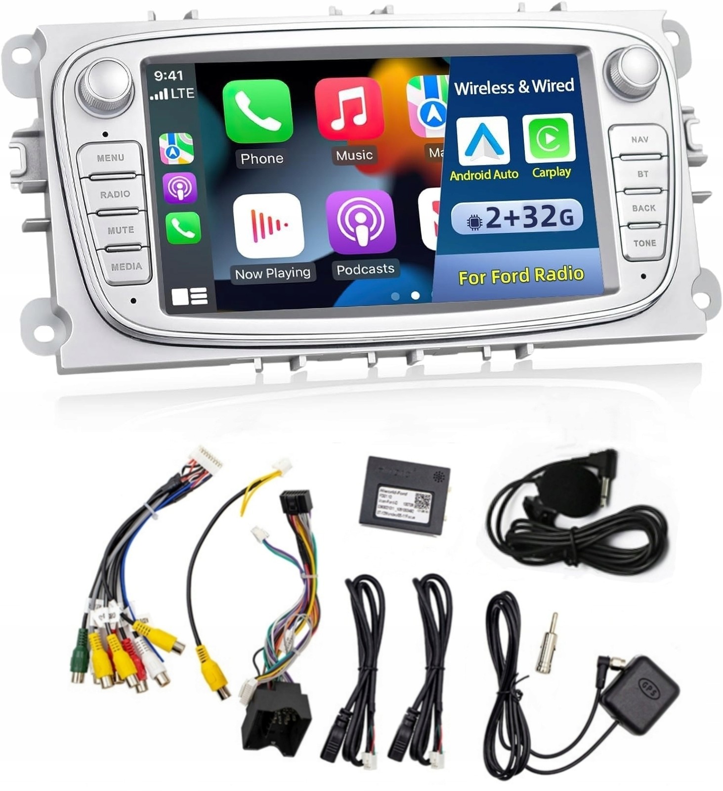 Rádio 2 Din Android Ford Focus Mondeo Galaxy ANDROID12 2+32GB
