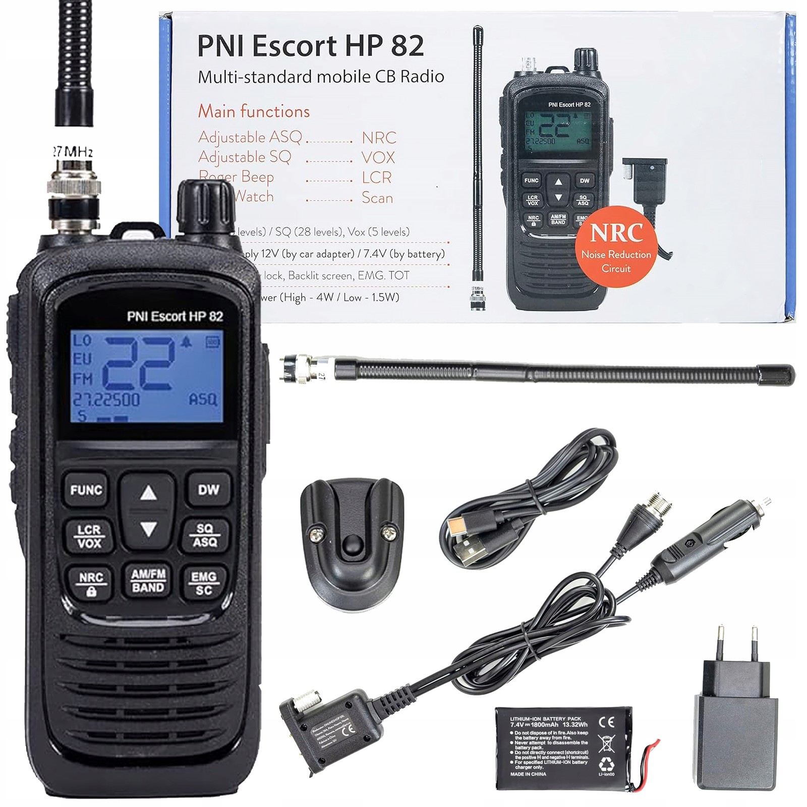 Přenosné Cb ruční rádio Pni Escort Hp 82 baterie 1800mAh Usb-c nabíjení
