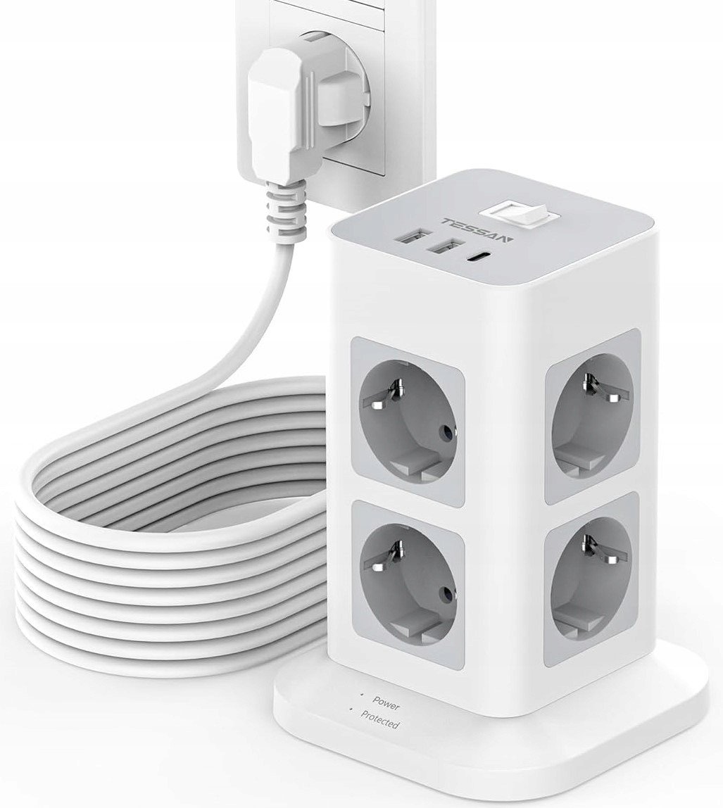 Zásuvková lišta Tessan TPS03-DE-C 8 zásuvek 2 m bílá