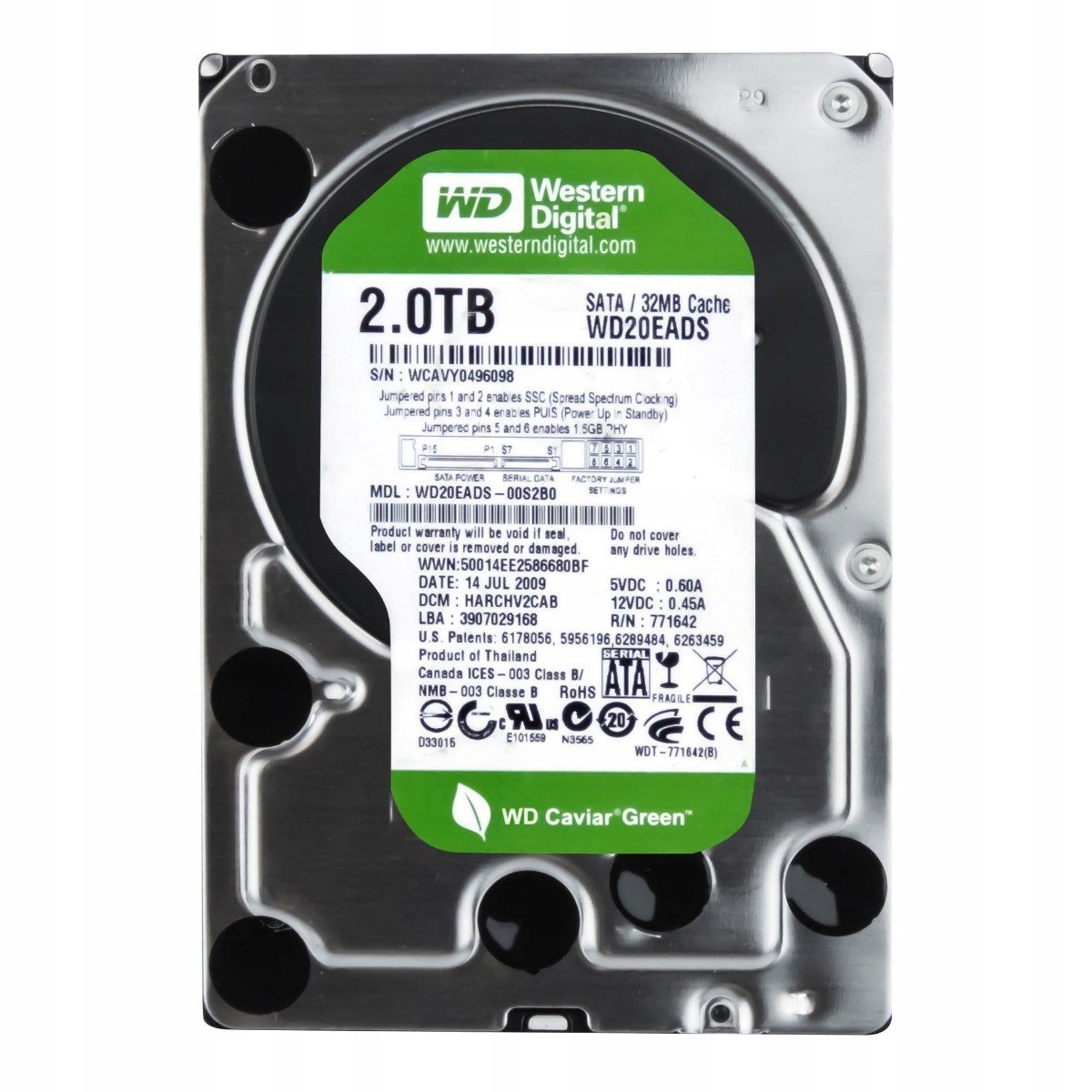 Wd Caviar Green 2TB 5,4K 32MB Sata II 3,5'' WD20EADS