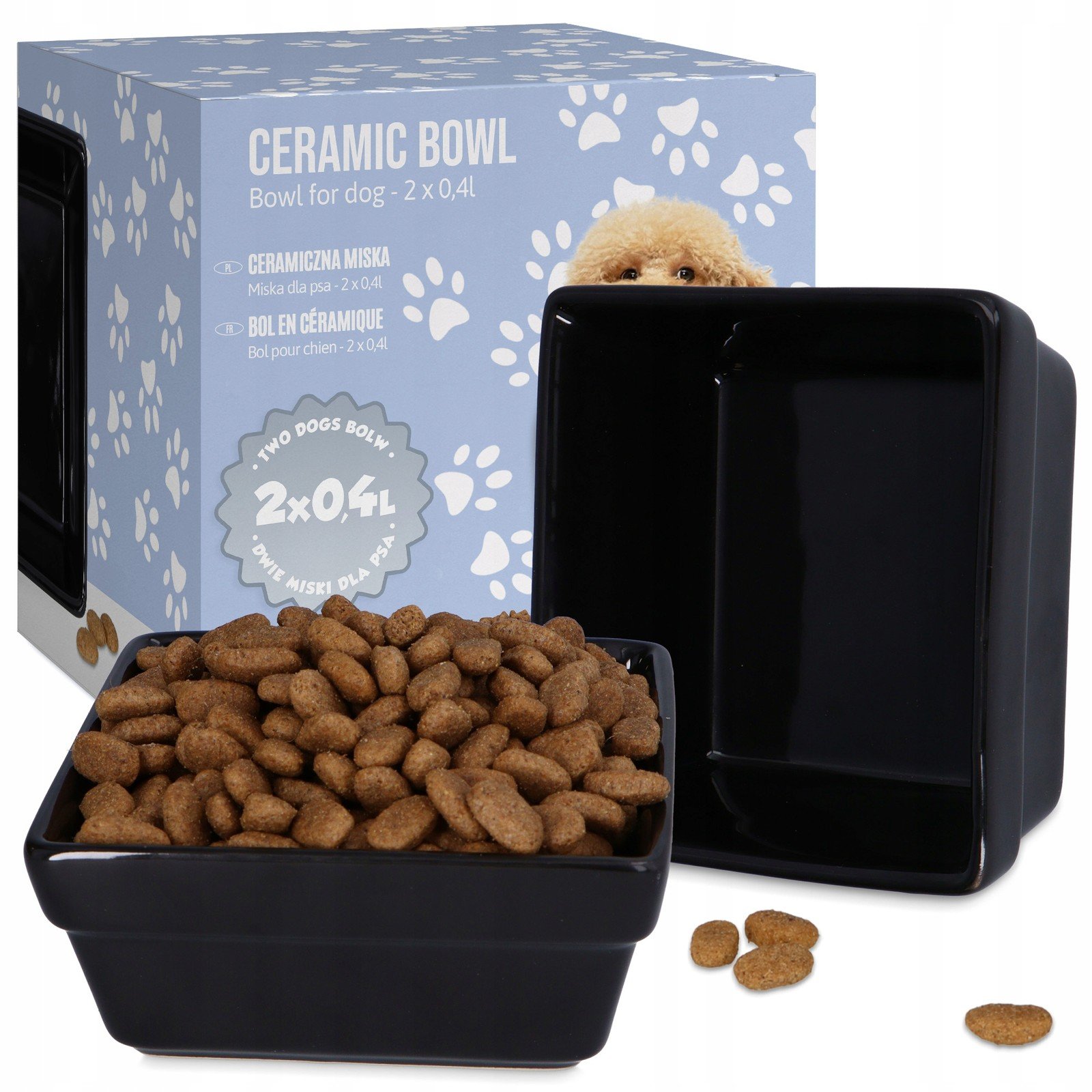 2x Miska Keramická Psa 0,4 Misky Sada Miska Čtvercová Porcelánová