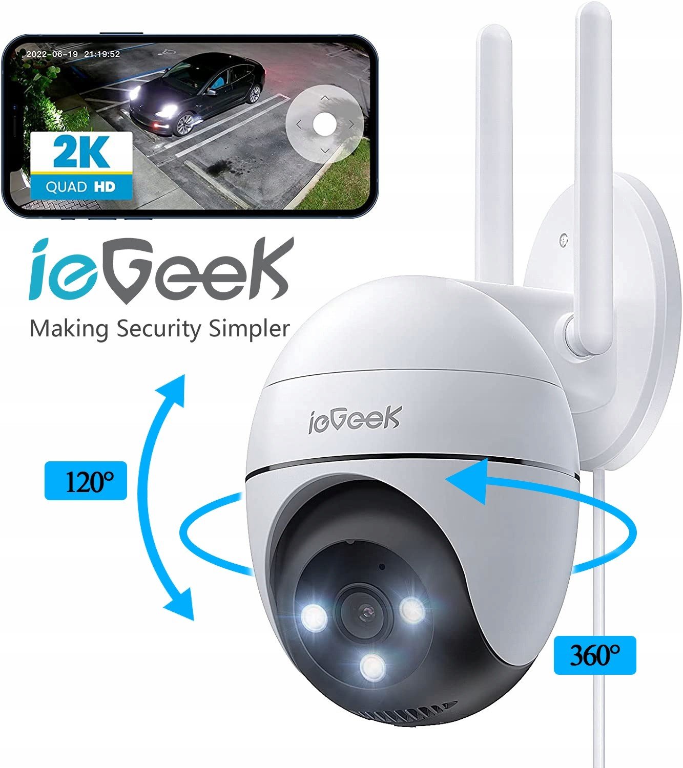 Venkovní Otočná Kamera Wifi Ip 2K 1296P Zoom