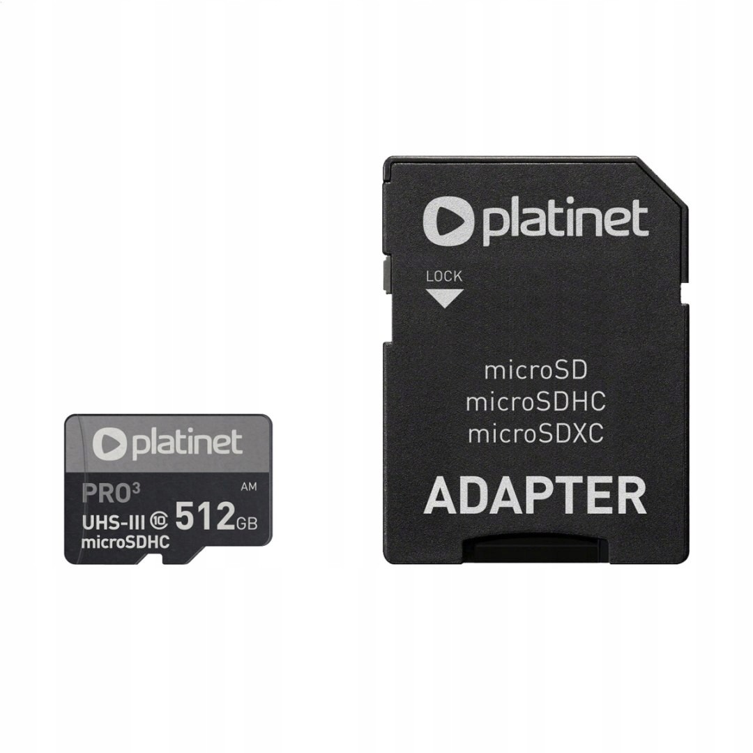 Platinet microSDXC Secure Digital Adaptér Sd 512GB class10 U3 A2 90MB/s [