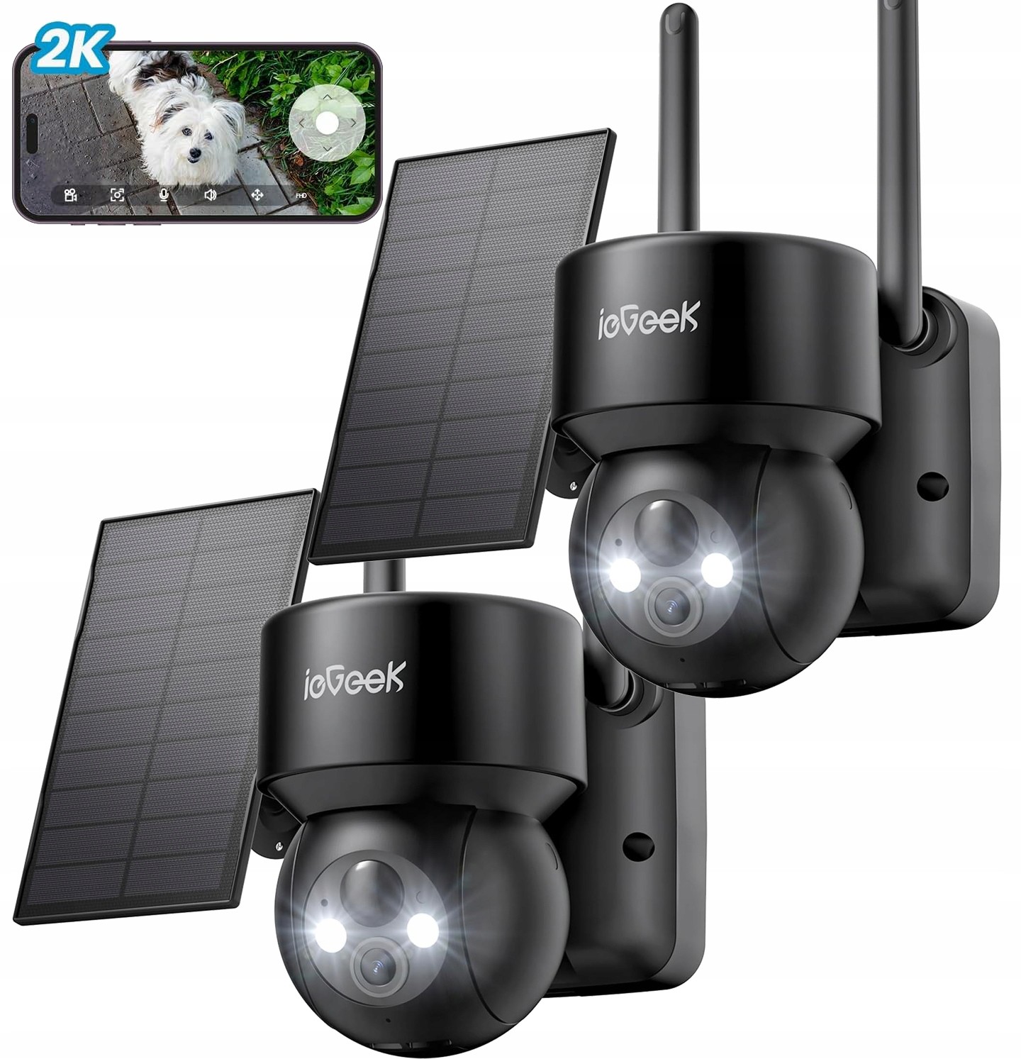 2ks Solární kamera Venkovní Otočná Ip WiFi 2K