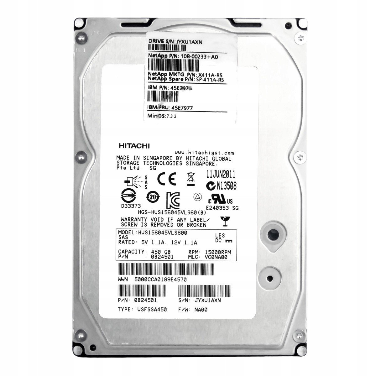 Ibm 45E7977 45E7975 450GB 15K 64MB SAS-2 3,5'' HUS156045VLS600