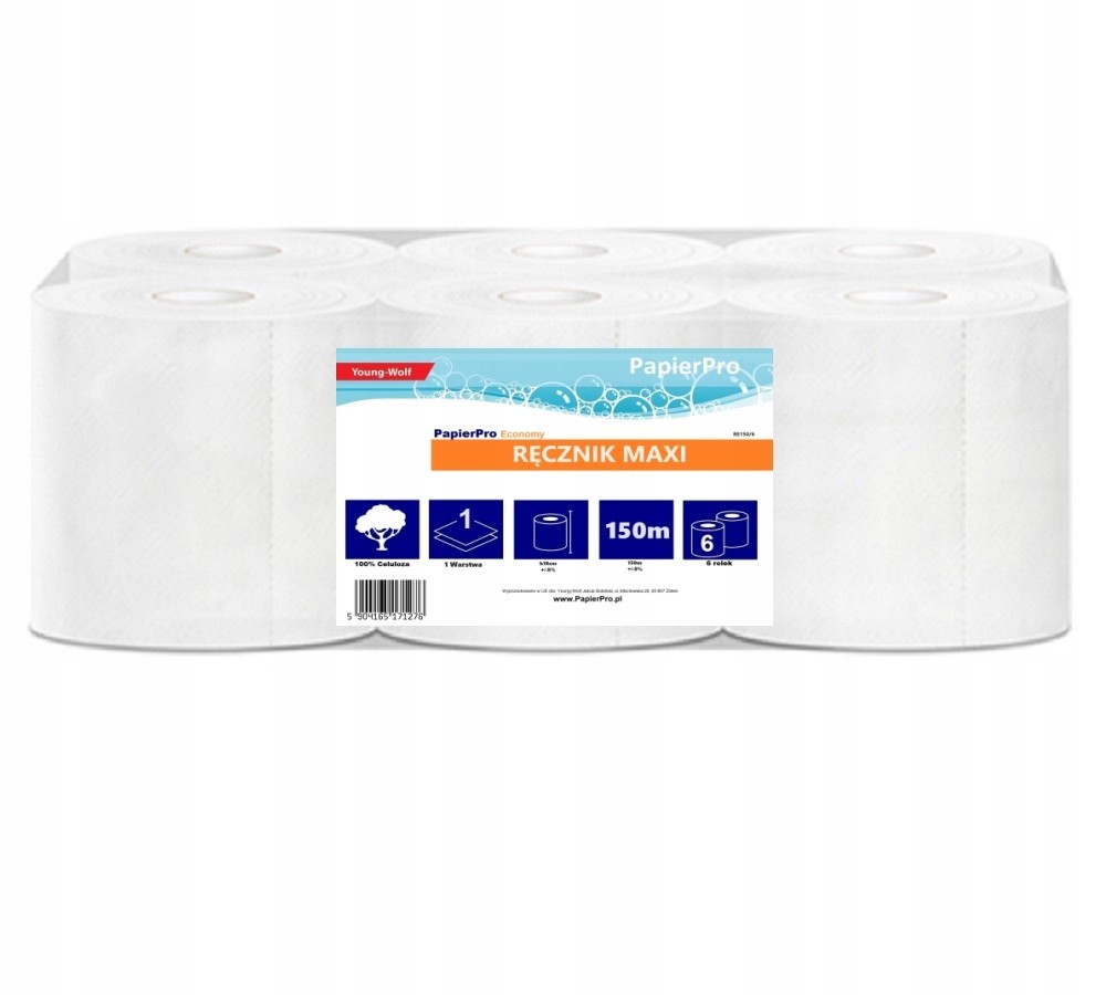 Papírový ručník čistící 1v. 150m celulóza 6 rolí