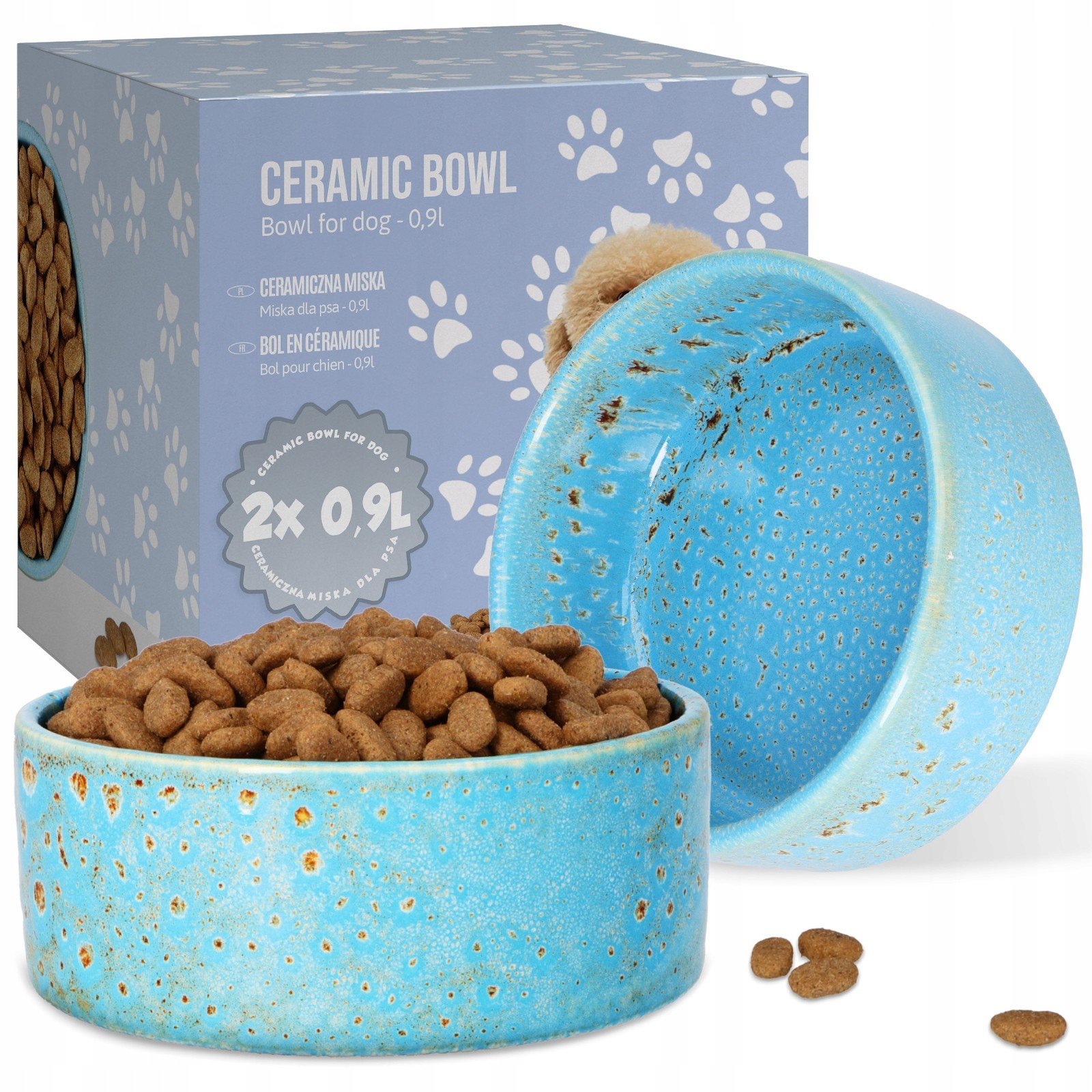 2x Keramická miska pro psa 0,9 Misky Košíčky Voda Krmivo 13cm Sada misek