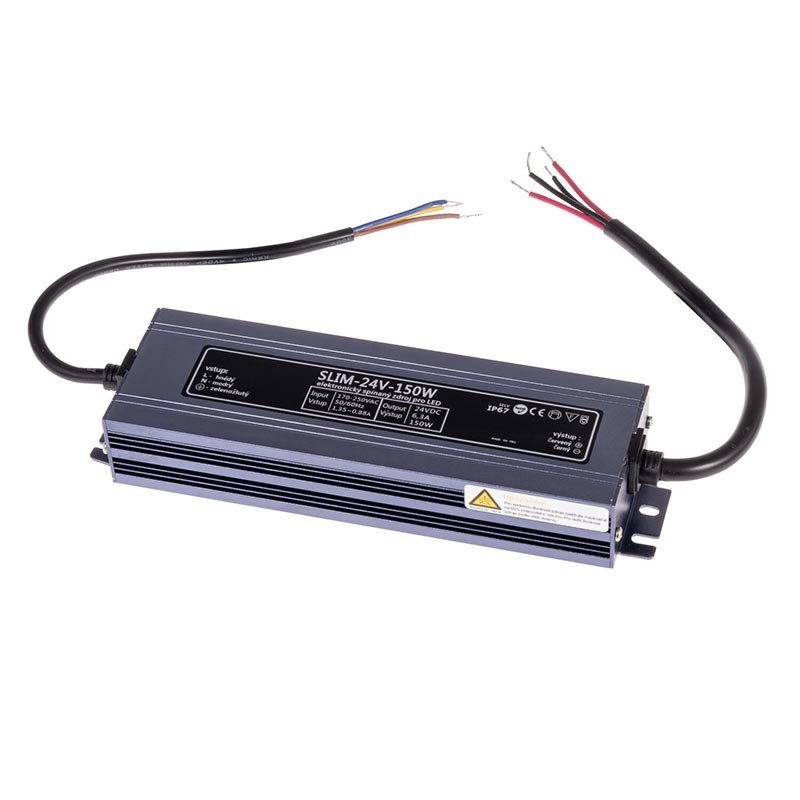 T-LED Trafo pro zapojení LED osvětlení 24V 150W SLIM voděodolné IP67 056231