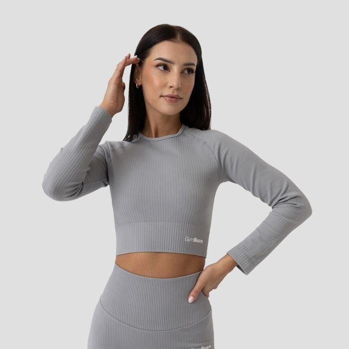 Dámské tričko FLO Ribbed Crop Top Grey M - GymBeam