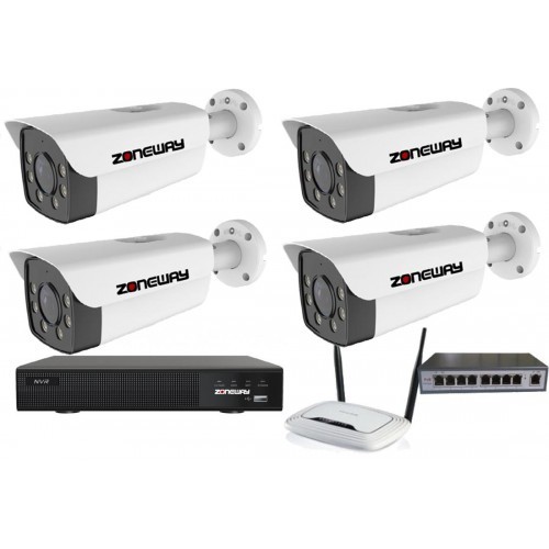 8MPx 4K ZOOM COLORVU kamerový IP POE set - 4x NC988, POE switch 4  plus  1, NVR | ZONEWAY 4-NC988-3016
