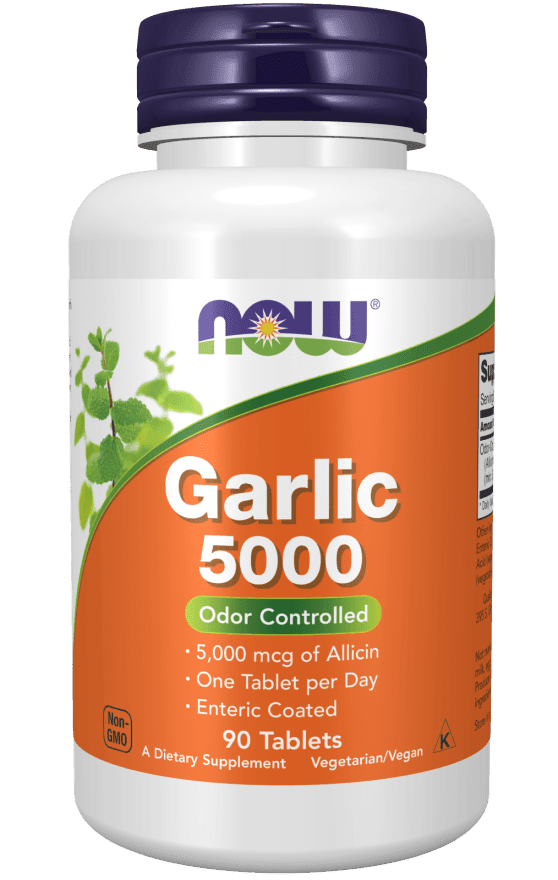 Now® Foods NOW Garlic 5000 mcg alicinu, česnekový olej bez zápachu, 90 enterosolventních tablet