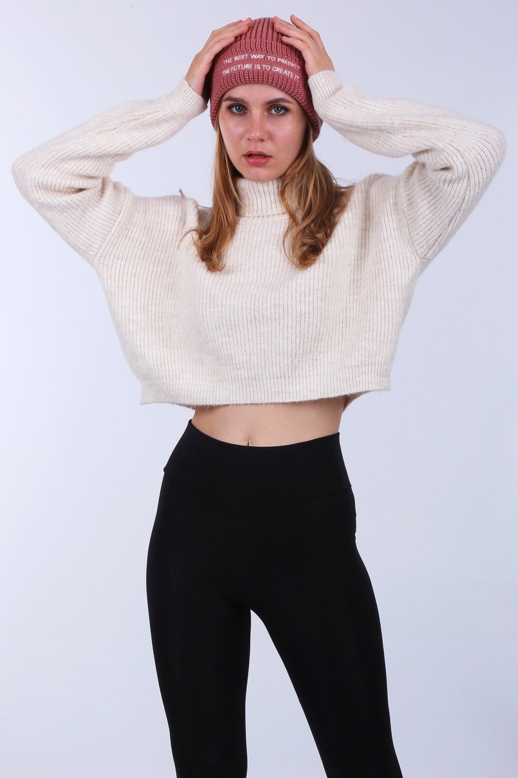 Bigdart 15771 Crop Turtleneck Sweater - White
