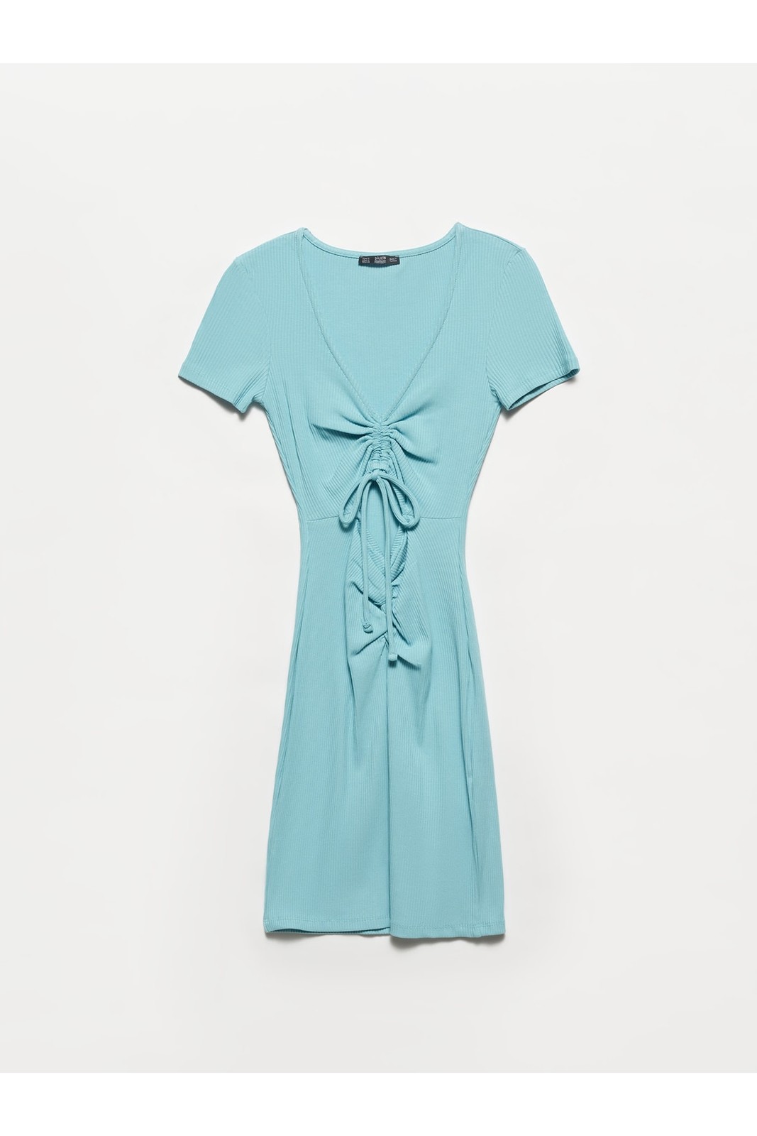 Dilvin 9133 V-Neck Dress with Pleated Front-turquoise