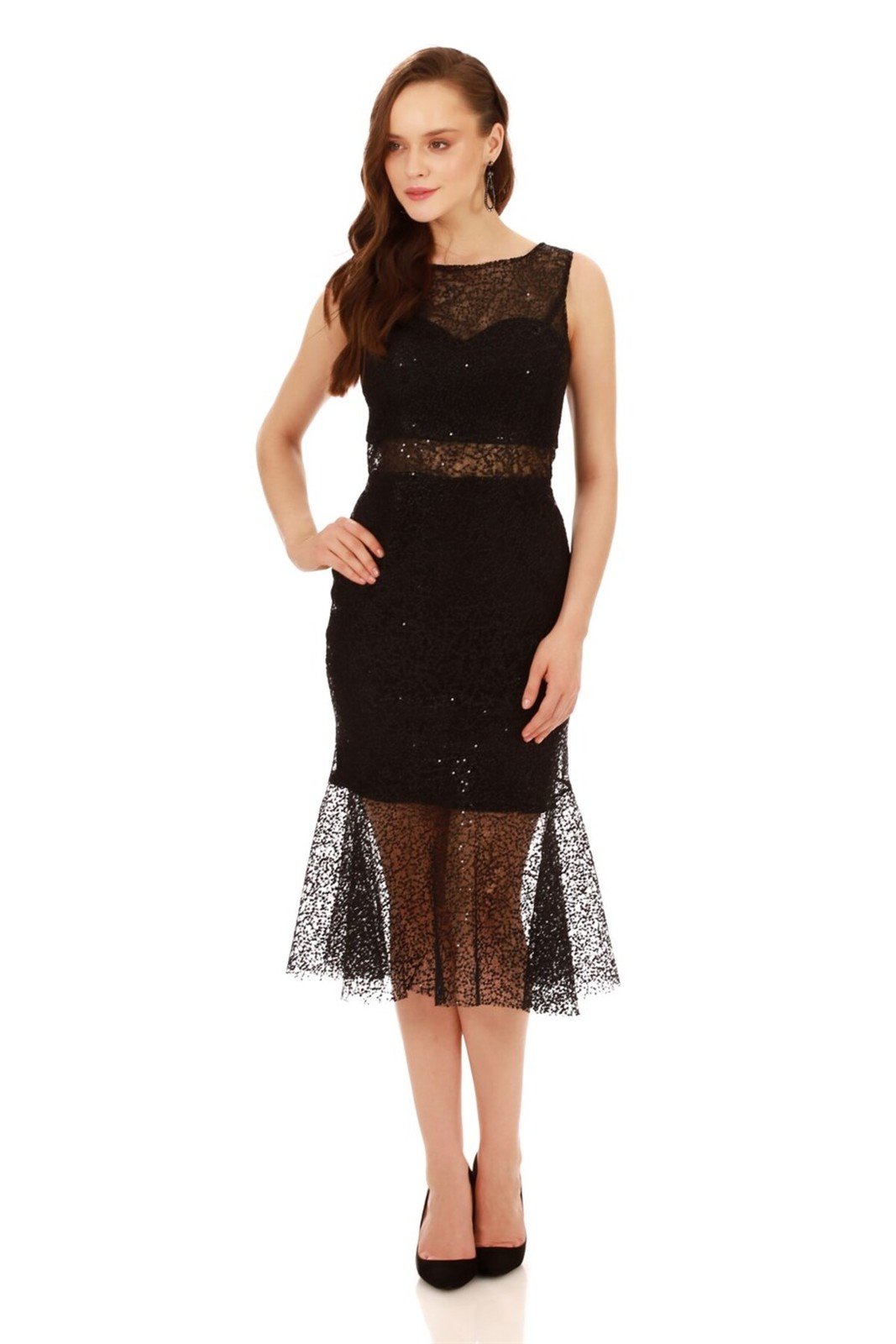 Carmen Black Lace Ruffles Short Evening Dress