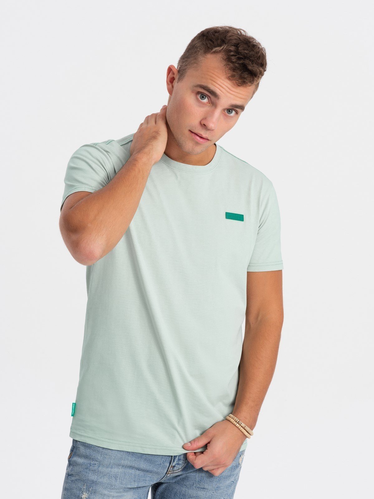 Ombre Men's cotton t-shirt with contrasting thread - mint