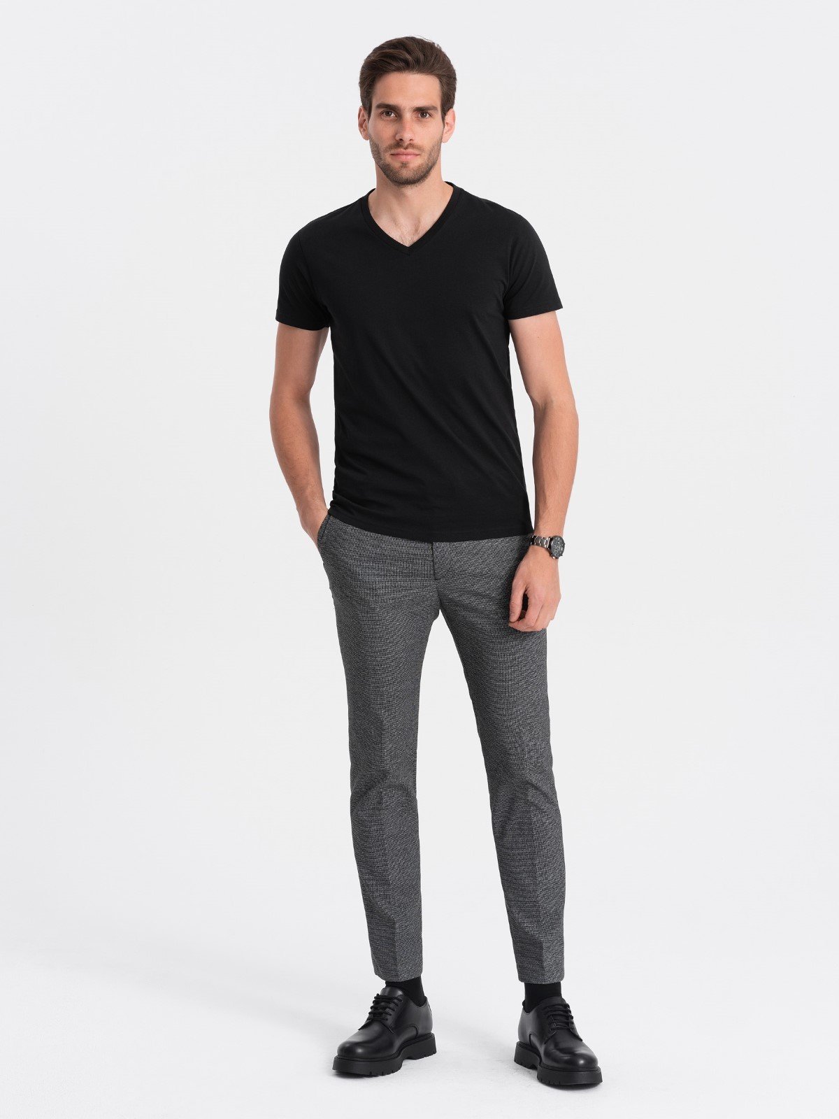 Ombre BASIC men's classic cotton T-shirt with a crew neckline - black