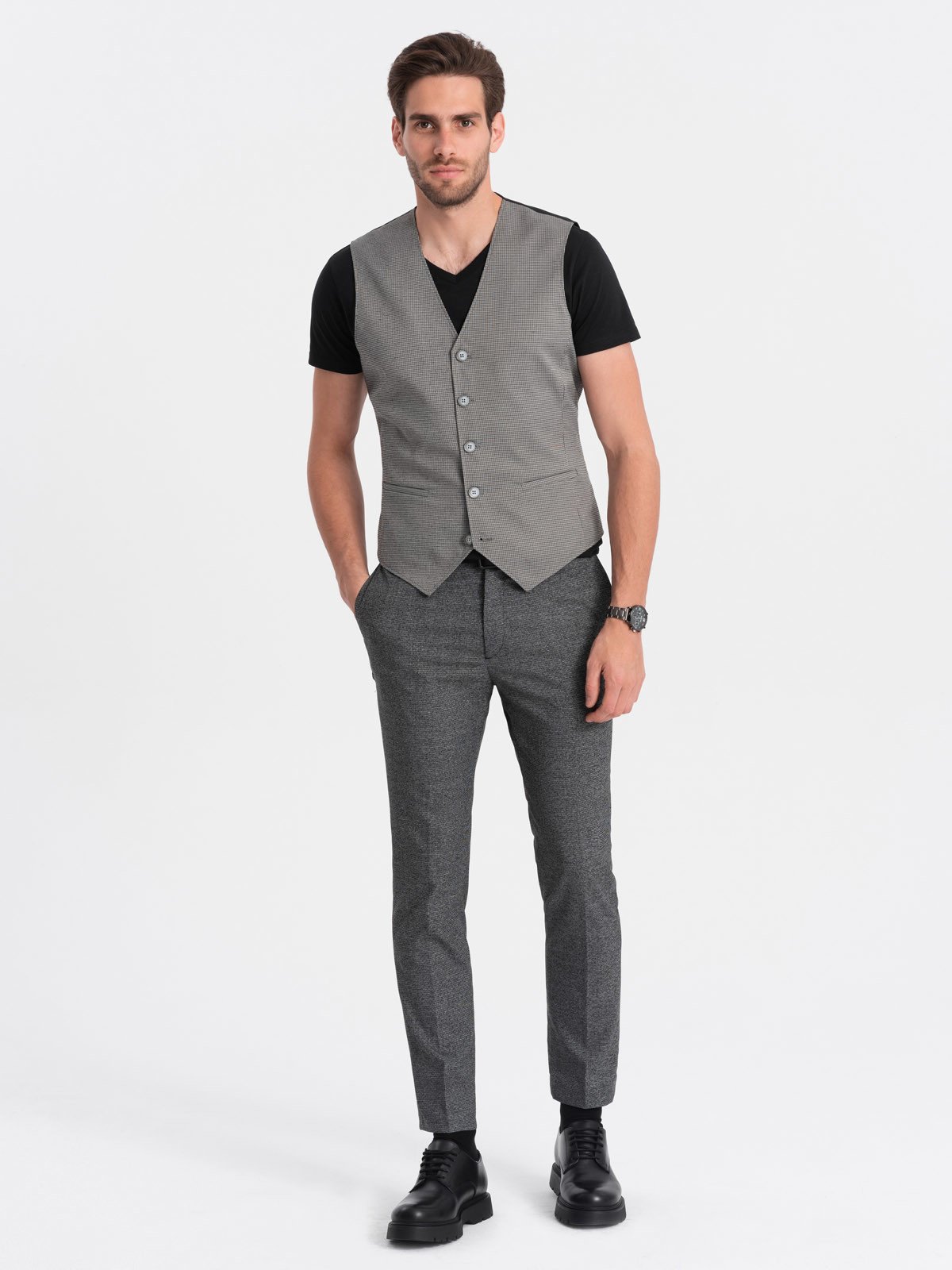 Ombre Men's jacquard casual vest without lapels - gray