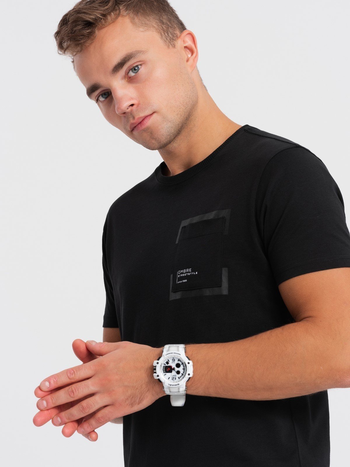 Ombre Men's cotton t-shirt with pocket - black