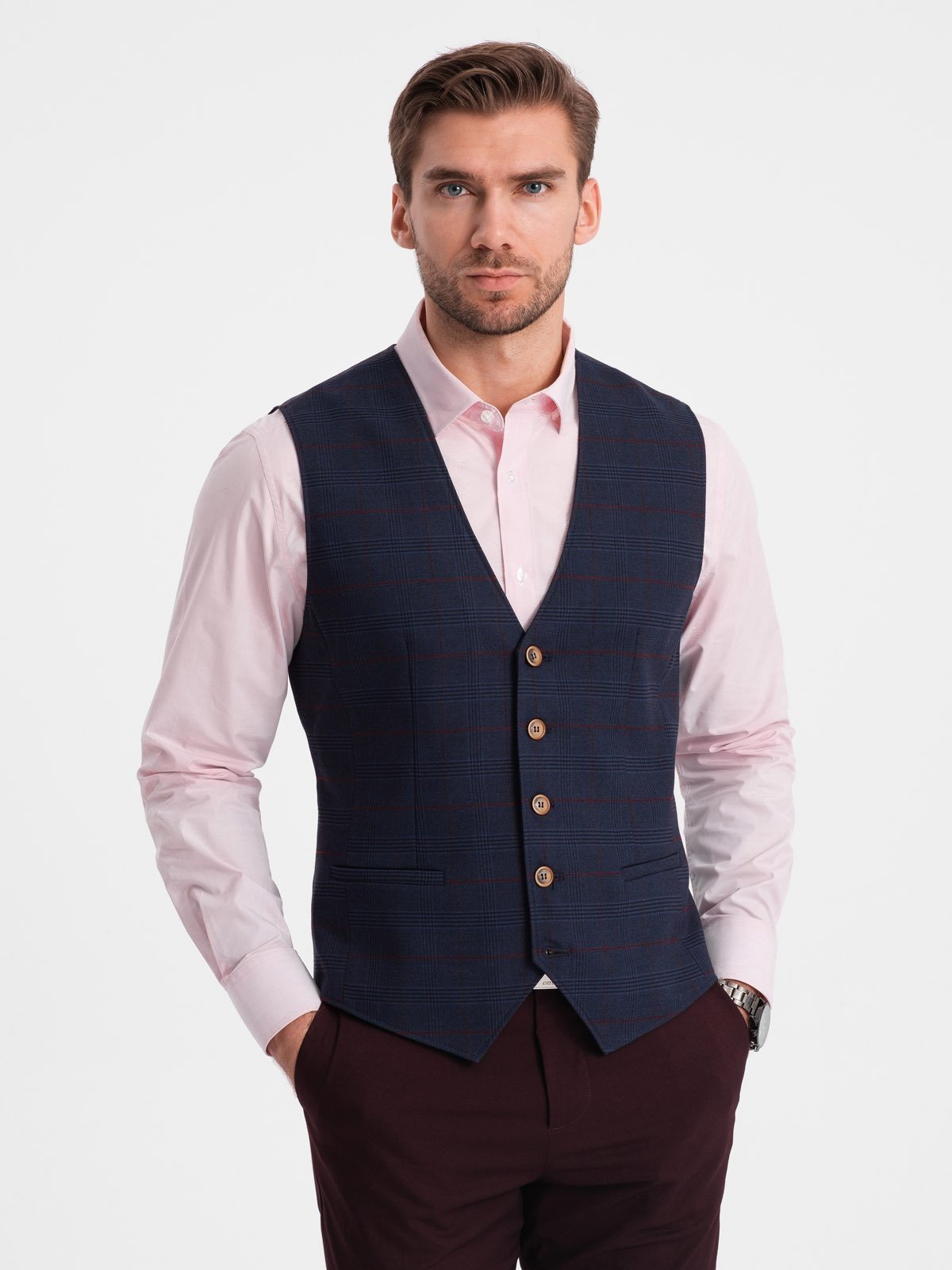 Ombre Men's vest without lapels in delicate check - navy blue