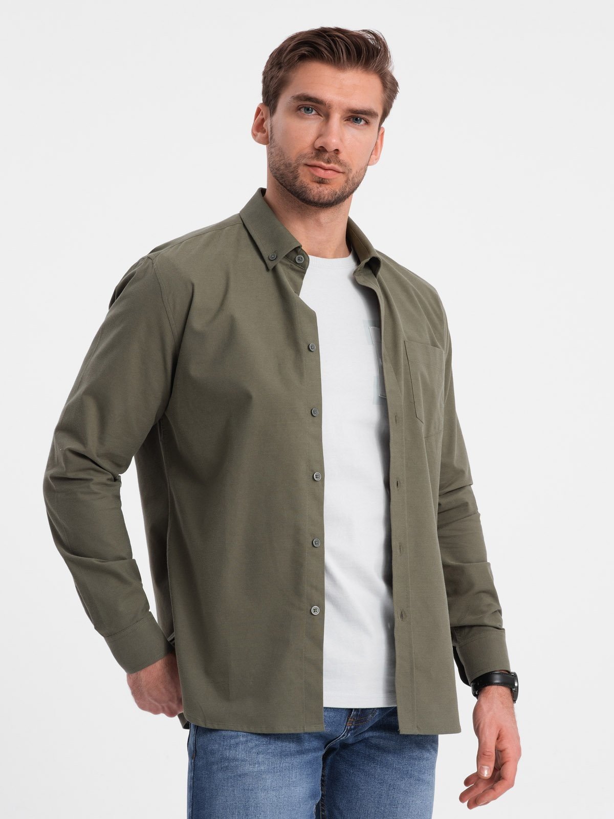 Ombre Men's cotton REGILAR FIT shirt with pocket - khaki