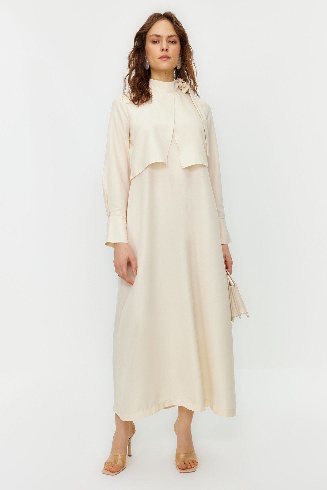 Trendyol Stone Collar Tie Detail Woven Dress