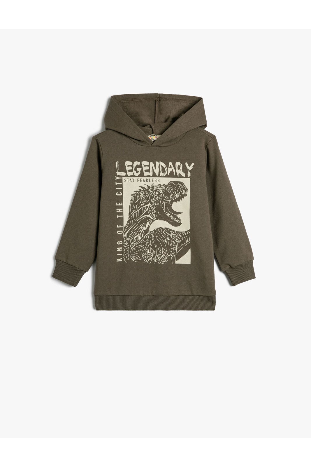 Koton Hooded Sweatshirt Dinosaur Printed Long Sleeve Ribbon