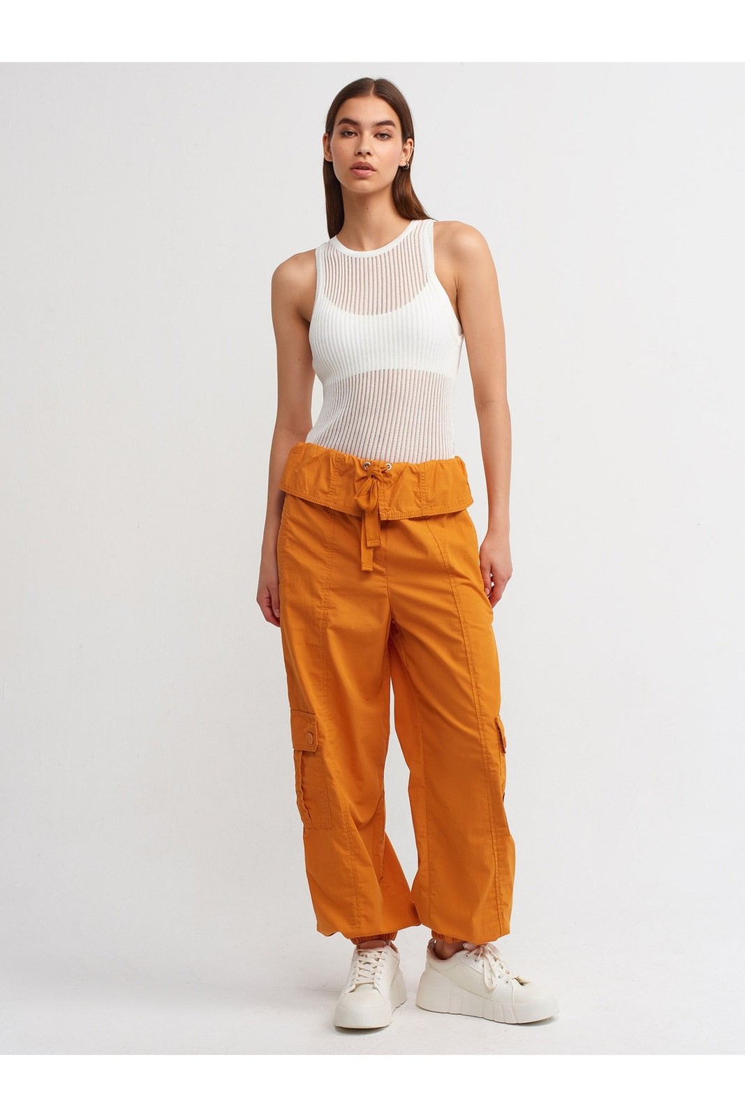 Dilvin 70928 Waist Fold Cargo Pants-Orange