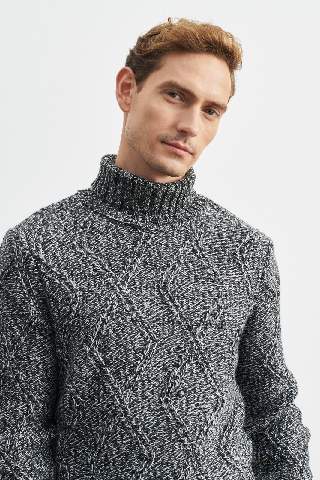 ALTINYILDIZ CLASSICS Men's Anthracite Standard Fit Regular Fit Full Turtleneck Jacquard Thick Knitwear Sweater