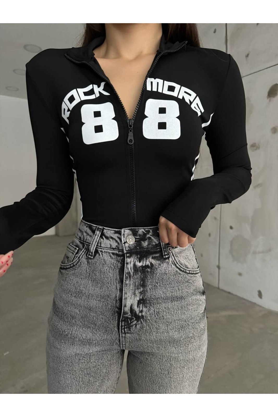 BİKELİFE Rock More Zipper High Neck Slim/Fitted Elastic Knitted Bodysuit