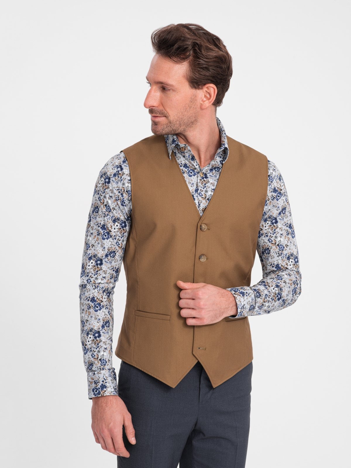 Ombre Men's suit vest without lapels - caramel