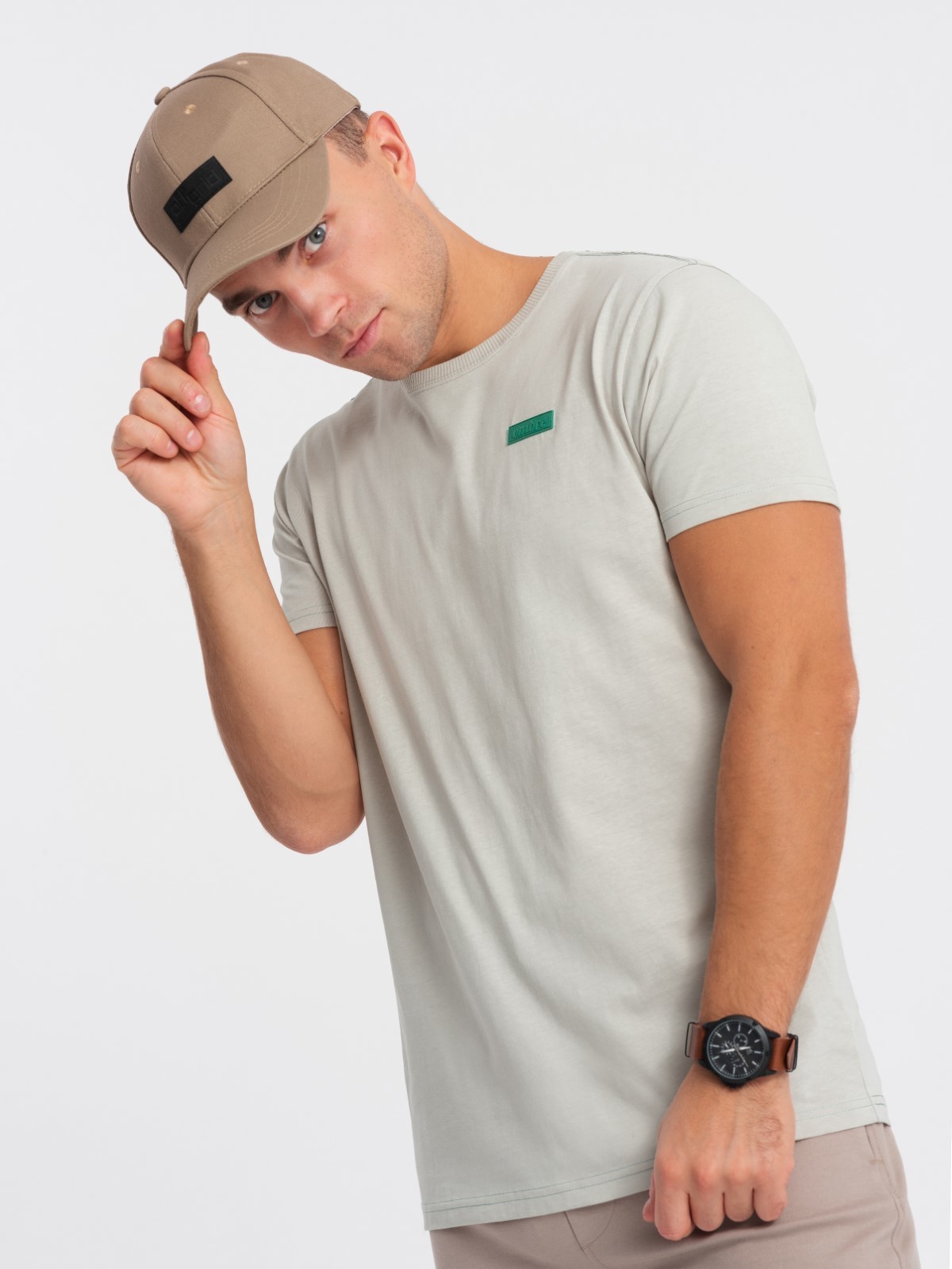 Ombre Men's cotton t-shirt with contrasting thread - light grey