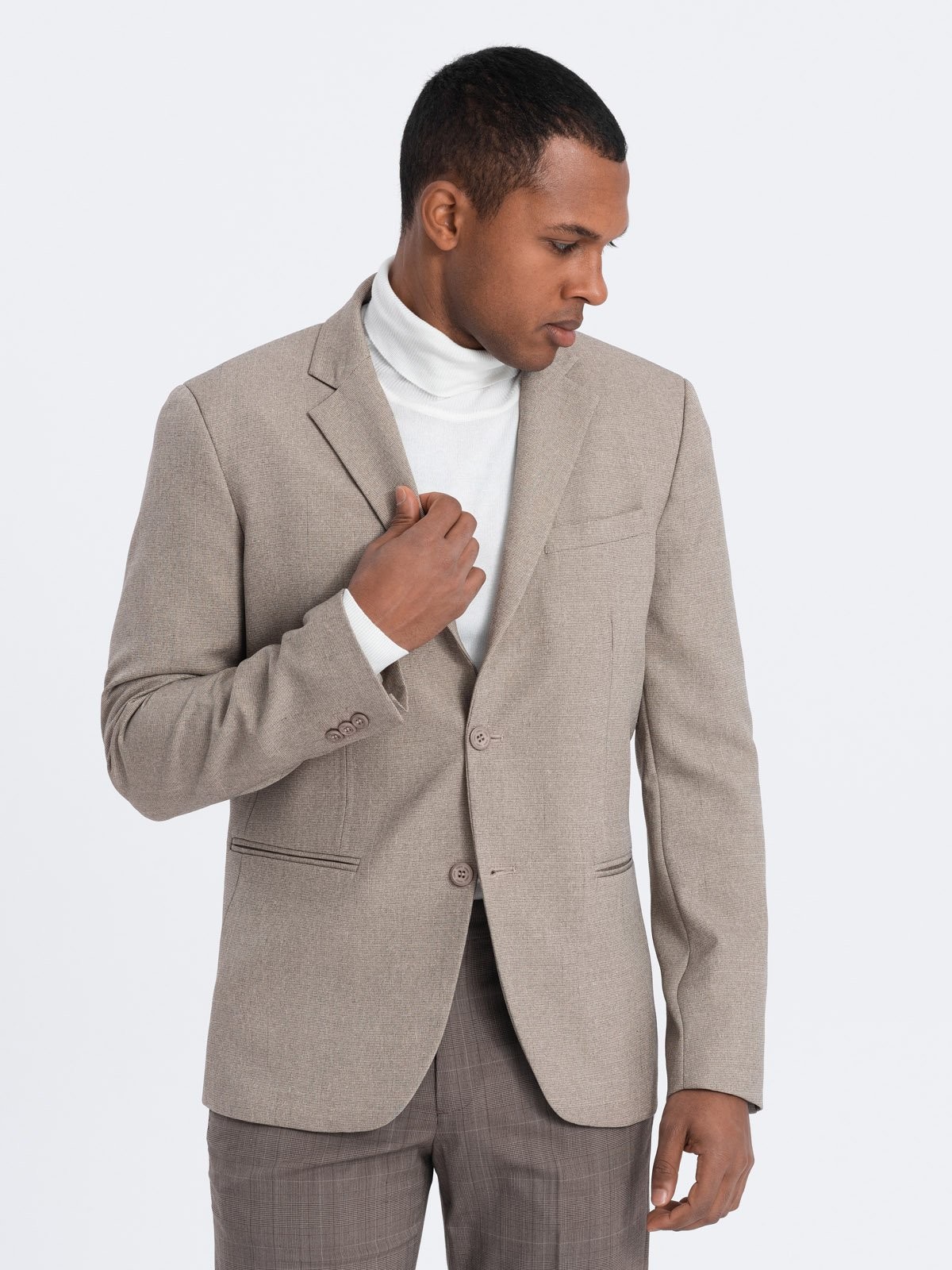 Ombre Men's elegant jacket with decorative buttons on cuffs - beige