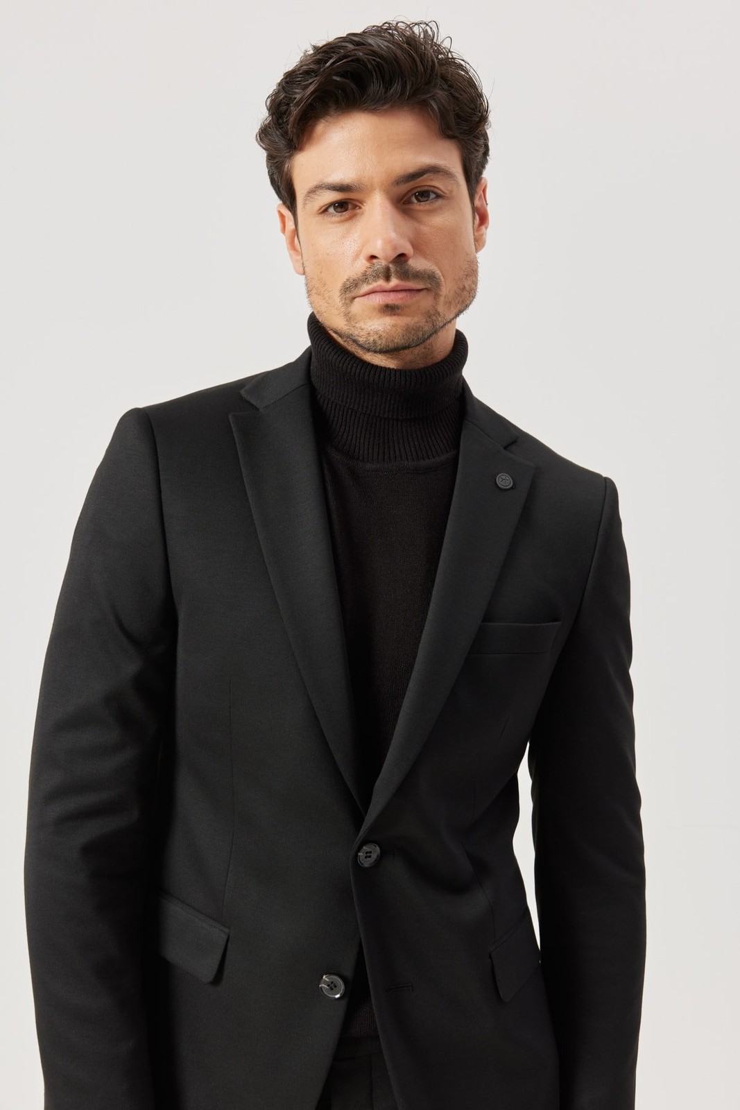 ALTINYILDIZ CLASSICS Men's Black Slim Fit Narrow Cut Mono Collar Black Suit