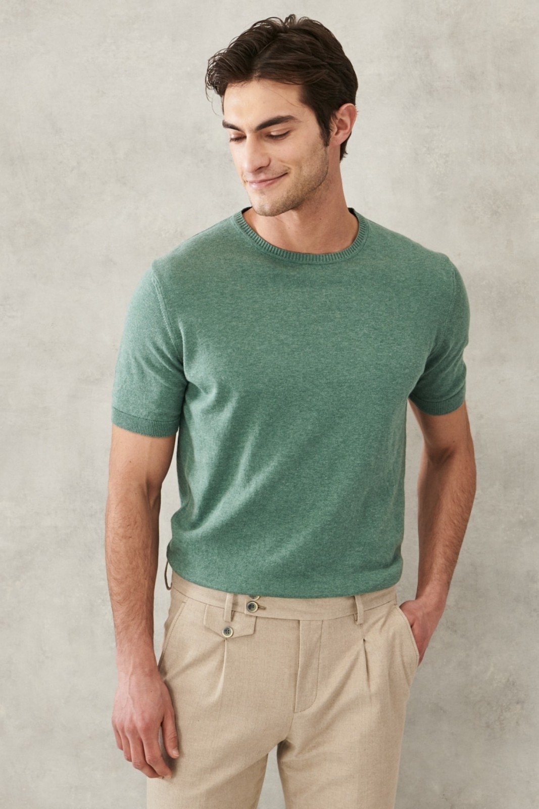 ALTINYILDIZ CLASSICS Men's Green Standard Fit Crew Neck 100% Cotton Knitwear T-Shirt