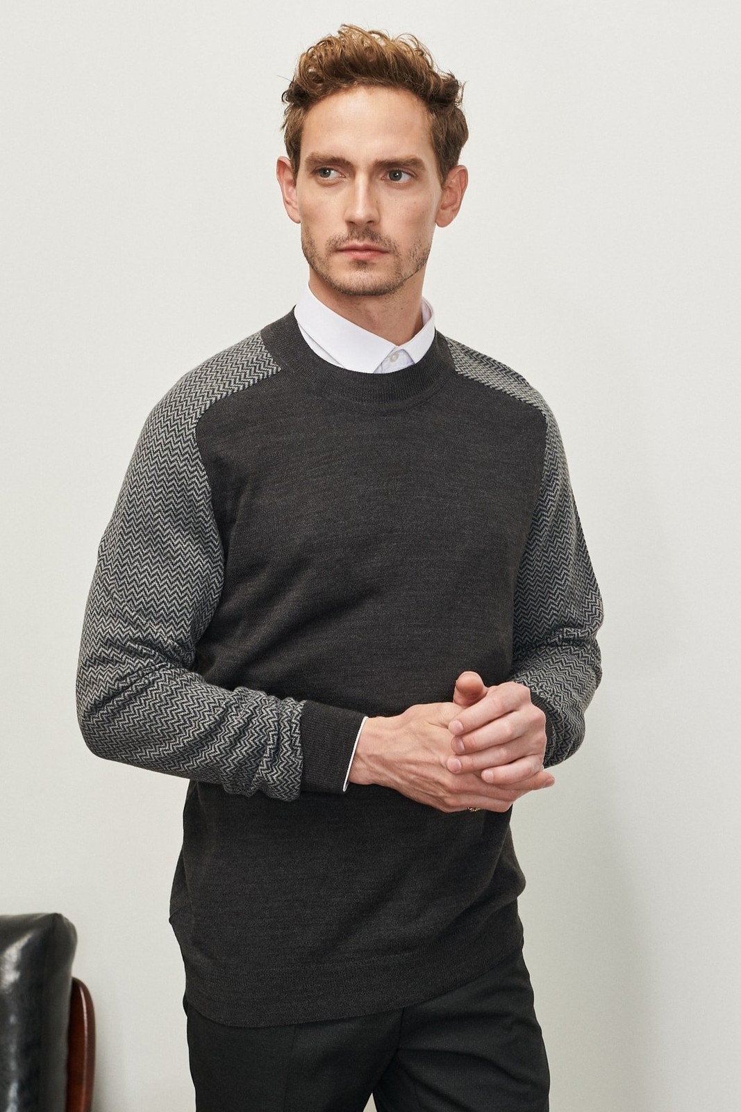 ALTINYILDIZ CLASSICS Men's Anthracite Standard Fit Normal Cut Half Turtleneck Jacquard Knitwear Sweater.