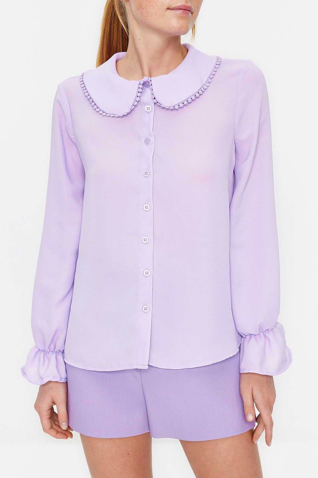 Trendyol Lilac Collar Detailed Ruffled Woven Shirt