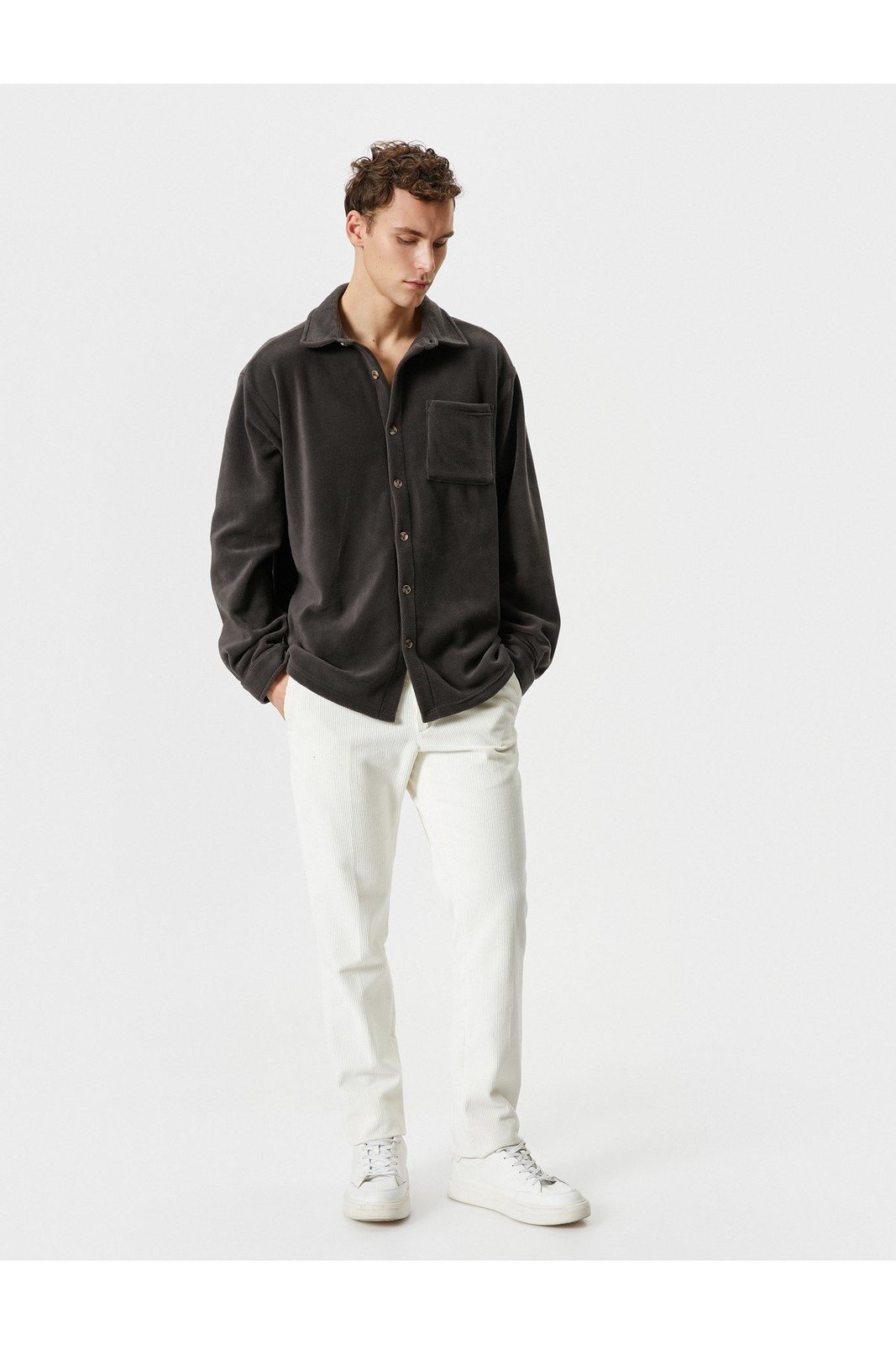 Koton Fleece Shirt Pocket Detailed Classic Collar Buttoned Soft Textured