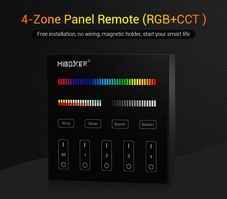 MILIGHT / MIBOXER Nástěnný RF ovladač Mi-Light MIBOXER B4-B pro RGB+CCT LED pásky 4 okruhy, přisazený, černý