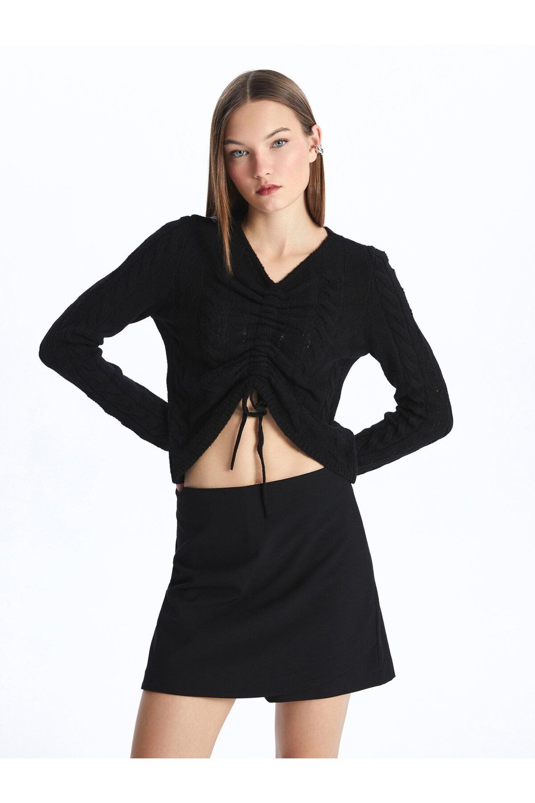 LC Waikiki V-Neck Self-Patterned Long Sleeve Women's Knitwear Sweater