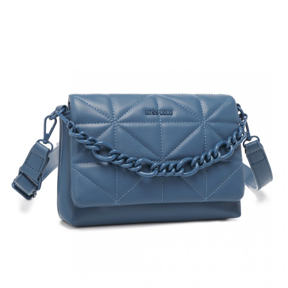 MISS LULU Chic prošívaná taška na rameno s řetězem - modrá