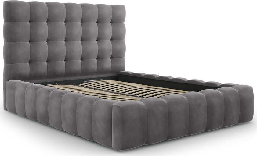 Šedá čalouněná dvoulůžková postel s úložným prostorem s roštem 160x200 cm Bali – Cosmopolitan Design