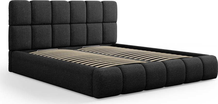 Černá čalouněná dvoulůžková postel s úložným prostorem s roštem 160x200 cm Bellis – Micadoni Home